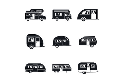 Motorhome car trailer icons set, simple style