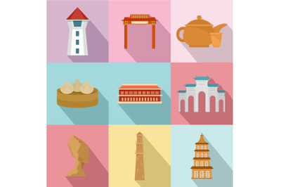 Asian homeland icons set, flat style