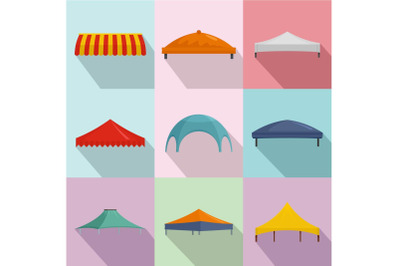 Tent icons set, flat style