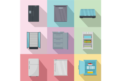 Kitchen equipment icons set, flat style