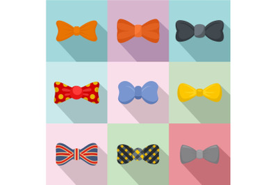 Bow tie icons set, flat style