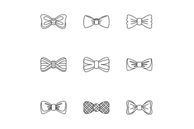 Tie icons set, outline style