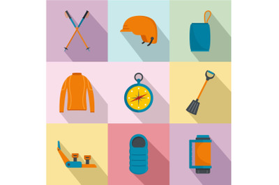 Hike way icons set, flat style