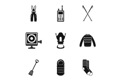 Hike tool icons set, simple style