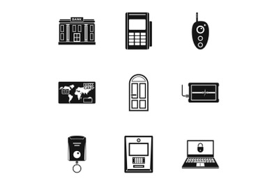 Banking room icons set, simple style