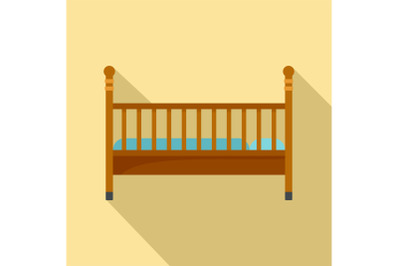 Wood baby bed icon, flat style