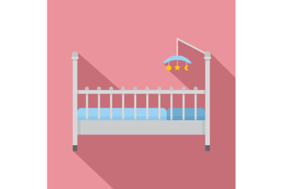 Baby bed with toys icon, flat style
