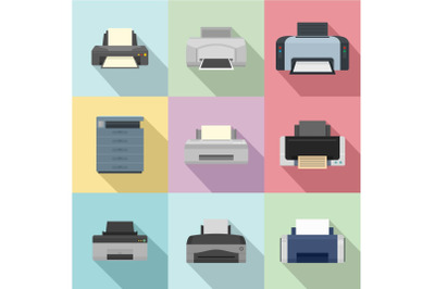 Office technician icons set, flat style