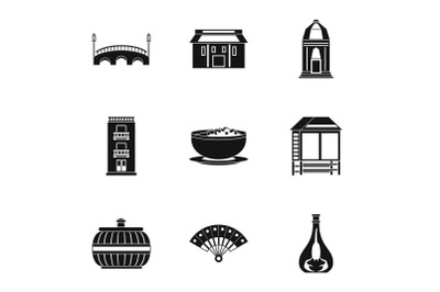 European street icons set, simple style