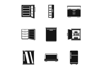 Refrigerator icons set, simple style