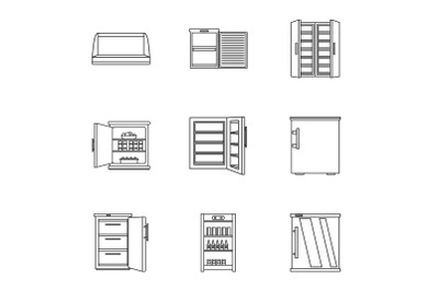 Refrigerating chamber icons set, outline style