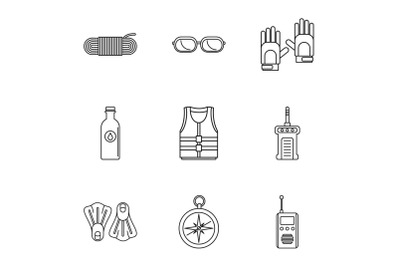 Immersing icons set, outline style