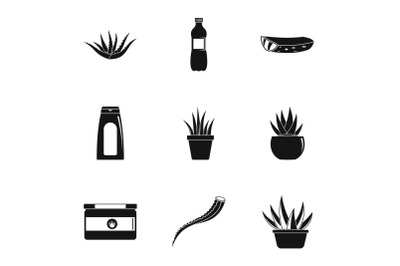Aloe cream icons set, simple style