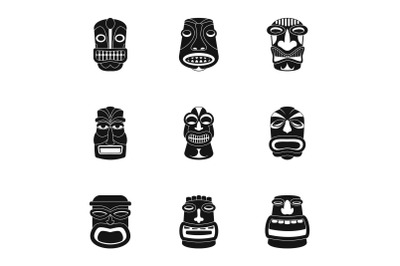 African face icons set, simple style