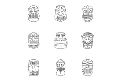 African culture icons set, outline style