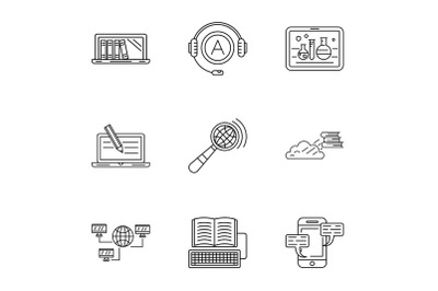 Remote study icons set, outline style