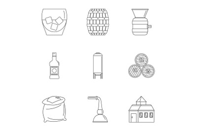Mill icons set, outline style