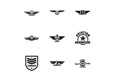 Military label icons set, simple style