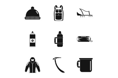 Mountaineer icons set, simple style