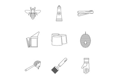 Honey commodity icons set, outline style