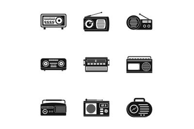 Radio icons set, simple style