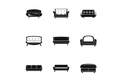 Sofa icons set, simple style