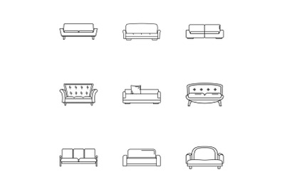 Divan icons set, outline style