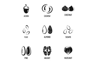 Walnut icons set, simple style