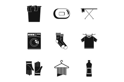 Laundry room icons set, simple style