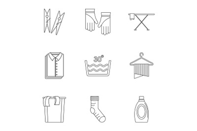 Laundromat icons set, outline style