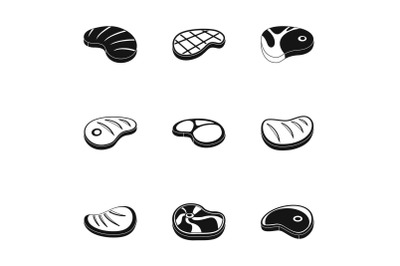 Steak house icons set, simple style