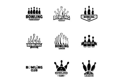 Bowling icons set, simple style