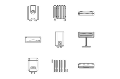 Bathroom icons set, outline style