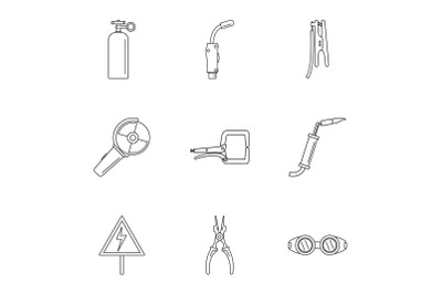 Hard worker icons set, outline style