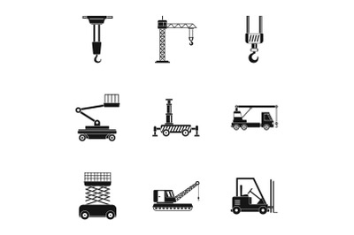 Building object icons set, simple style
