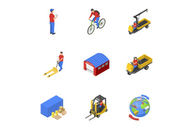 Loading mail icons set, isometric style