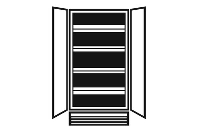 Open glass fridge icon, simple style