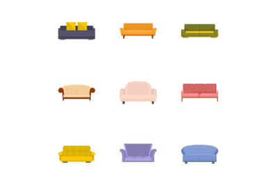Sofa bed icons set, cartoon style