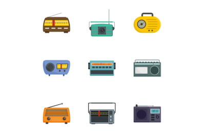 Radio receiving station icons set, cartoon style