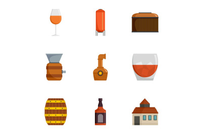 Grape plantation icons set, cartoon style