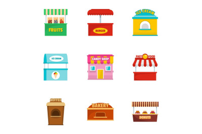 Street snack icons set, cartoon style