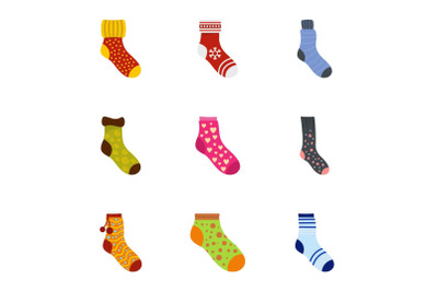 Sock icons set, cartoon style
