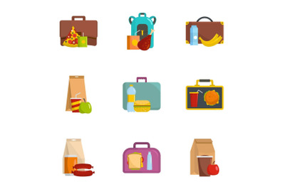 Luggage icons set, cartoon style