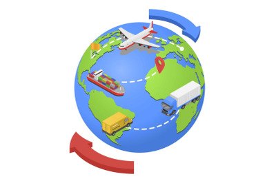 Global air,water, road shipping icon, isometric style
