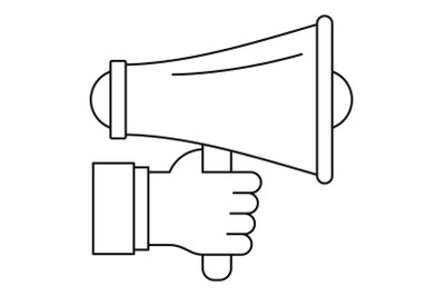 Hand holding speaker icon, outline style