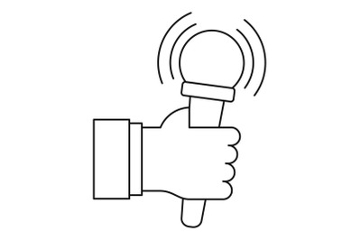 Microphone in hand icon, outline style