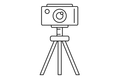 Camera on tripod icon, outline style