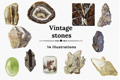 Vintage Stones Illustrations, Minerals And Crystals Clipart