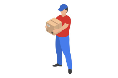 Man take delivery box icon, isometric style