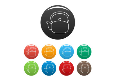 Chinese teapot icons set color vector